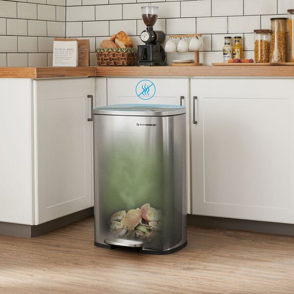 Odpadkový koš s pomalým zavíráním TIDY, 50 l, stříbrná SongmicsHome