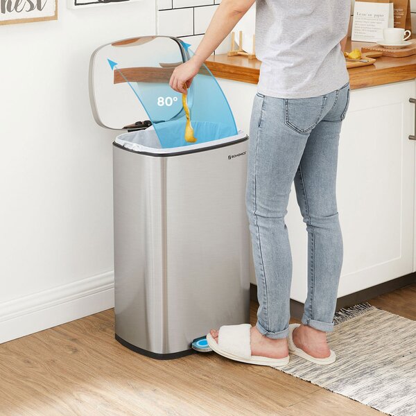 Odpadkový koš s pomalým zavíráním TIDY, 50 l, stříbrná SongmicsHome