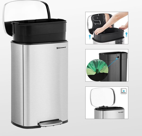 Odpadkový koš s pomalým zavíráním TIDY, 50 l, stříbrná SongmicsHome