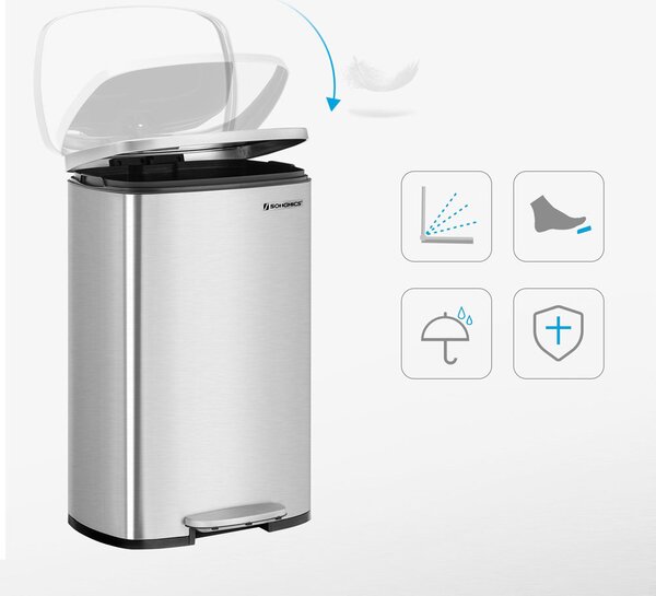 Odpadkový koš s pomalým zavíráním TIDY, 50 l, stříbrná SongmicsHome