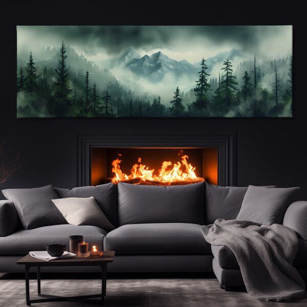 Obraz na plátně - Deštivé zakaboněné hory FeelHappy.cz Velikost obrazu (šířka x výška): 120 x 40 cm