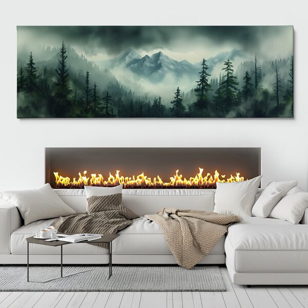 Obraz na plátně - Deštivé zakaboněné hory FeelHappy.cz Velikost obrazu (šířka x výška): 120 x 40 cm