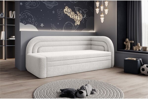 Krémová rozkládací/s úložným prostorem pohovka z textilie bouclé pravý roh 223 cm Fabillo – ELTAP