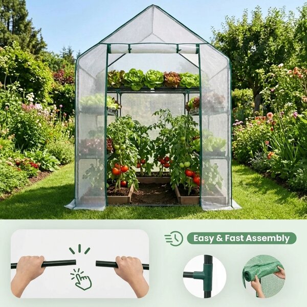 Mini zahradní skleník s poličkami 143x73x195 cm LUMPAN - bílý