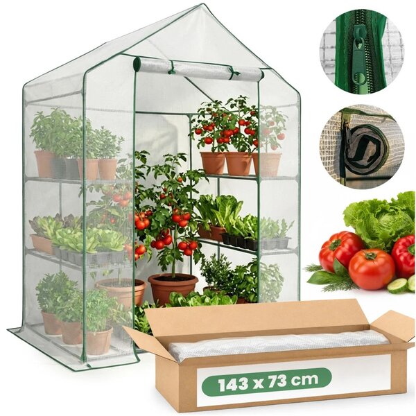 Mini zahradní skleník s poličkami 143x73x195 cm LUMPAN - bílý