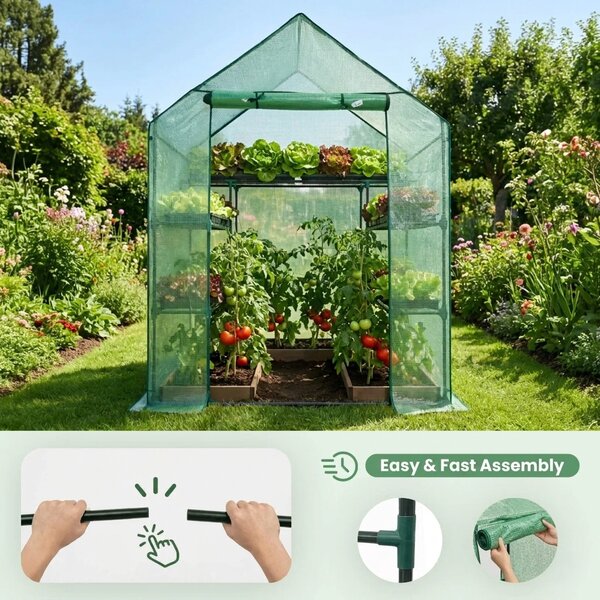 Mini zahradní foliovník s poličkami 143x73x195 cm LUMPAN - zelený