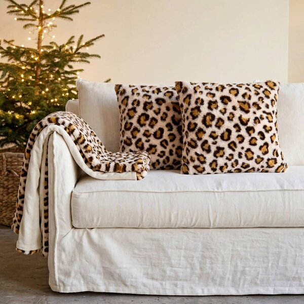 Polštář s leopardím vzorem béžová/kaštanová