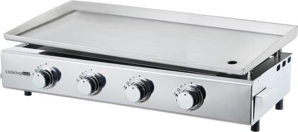 FAVEX Brasilia 4-hoáková plynová plancha, XXL 84 x 34 cm, celonerezová (INOX), piezoelektrické zapalování, zásuvka na odkapávání tuku