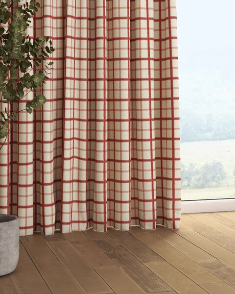 Závěs s řasící páskou barva červená látka vzorované