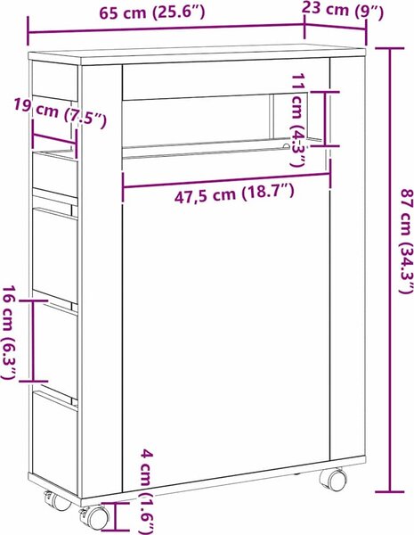 VidaXL Úzká koupelnová skříňka na kolečkách kompozit [869072] Barva: dub sonoma