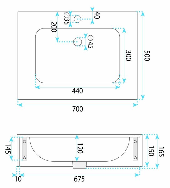 Rea Aresa Belt, nástěnné umyvadlo 700x500x150 mm, bílá-imitace kamene, REA-U9971