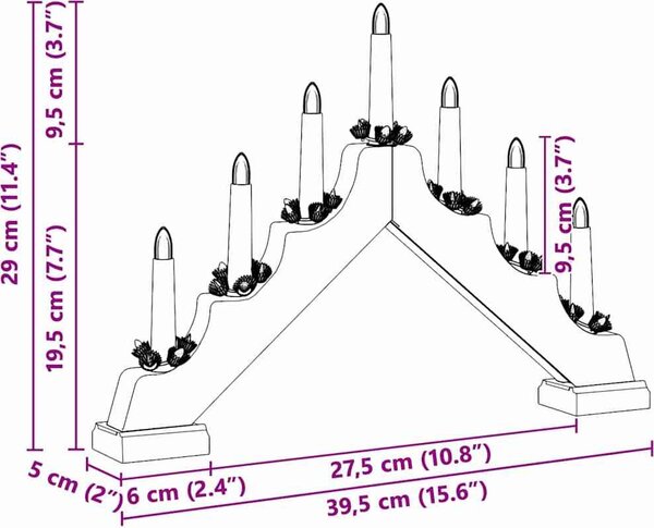 VidaXL Vánoční svíčkový most 3 ks 7 LED Teplá 39.5 x 5 x 29 cm [42019706] Barva: Přírodní