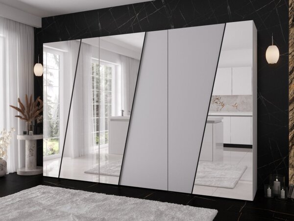 Moderní skříň se zrcadlem Grelipt 4L 300 cm, Barva: černá / černá + zlatá 5903211532399