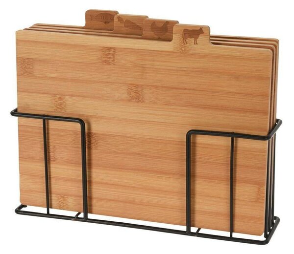 Excellent Houseware Sada 4 ks bambusových prkének na krájení ve stojanu TIMBER hnědá