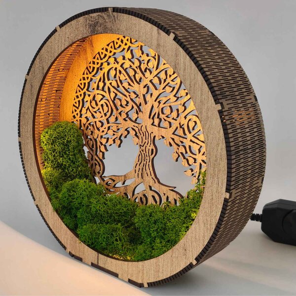 Strom života LED lampa ze dřeva a mechu | ZIVENA: HDF - Ořech 20 cm 4785-115180 LED0610