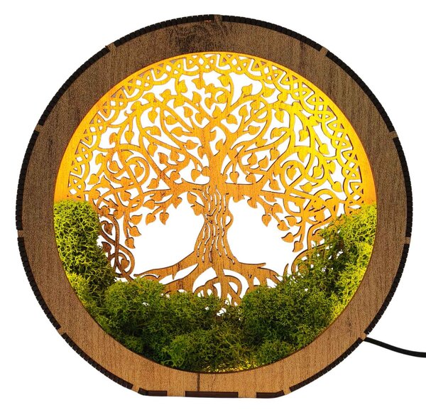 Strom života LED lampa ze dřeva a mechu | ZIVENA: HDF - Ořech 20 cm 4785-115180 LED0610