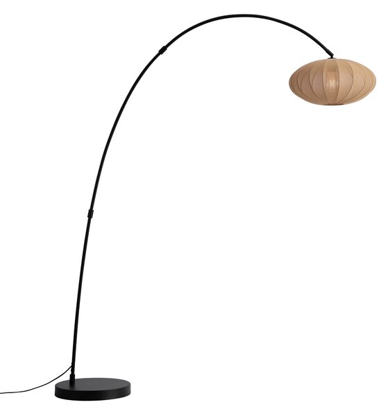 Japandi oblouková stojací lampa černá s hnědým stínidlem - Bida
