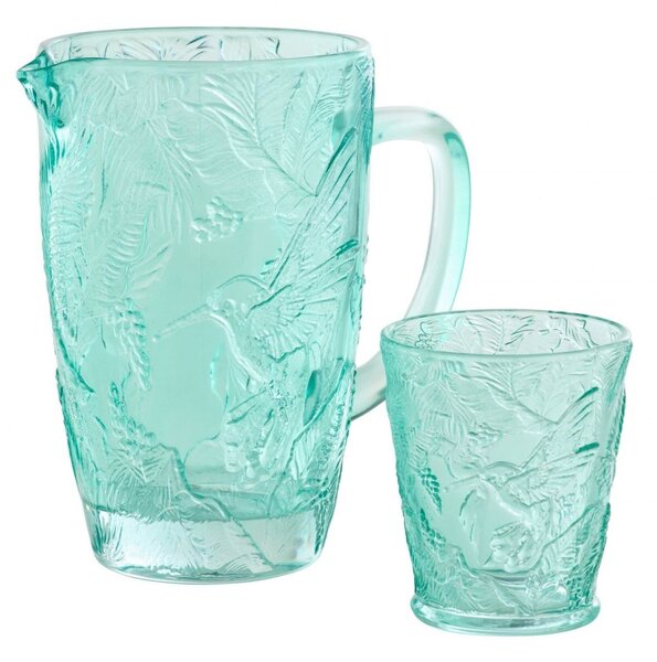 Azurový skleněný džbán kolibřík Hummin Bird - 19*12*19 cm / 1000 ml - J-Line by Jolipa