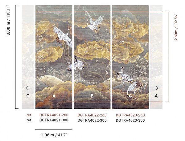 Vliesová obrazová tapeta na zeď, šedá, bílá, letící jeřábi, DGTRA4021-260, Traces, Masureel