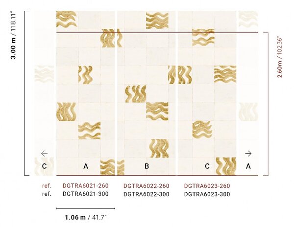 Vliesová obrazová tapeta na zeď, béžová, zlatá, vlnky ve čtvercích, DGTRA6022-260, Traces, Masureel