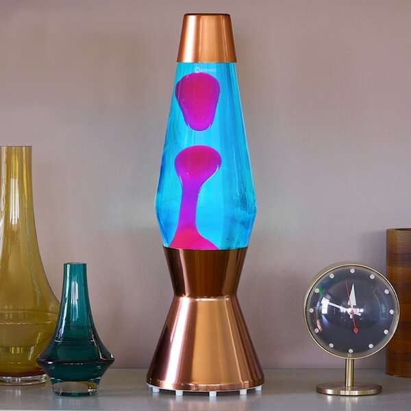 Mathmos Astro Copper, originální lávová lampa, měděná s modrou tekutinou a růžovou lávou, výška 43cm