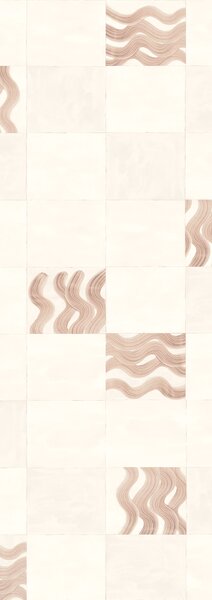 Vliesová obrazová tapeta na zeď, růžová, hnědá, vlnky ve čtvercích, DGTRA6032-260, Traces, Masureel