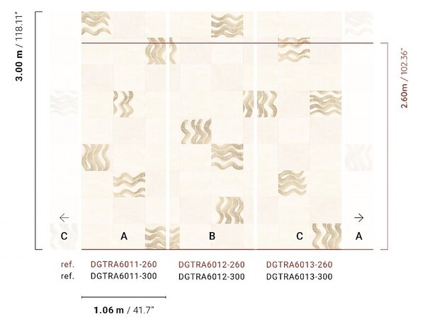 Vliesová obrazová tapeta na zeď, béžová, šedá, vlnky ve čtvercích, DGTRA6011-260, Traces, Masureel