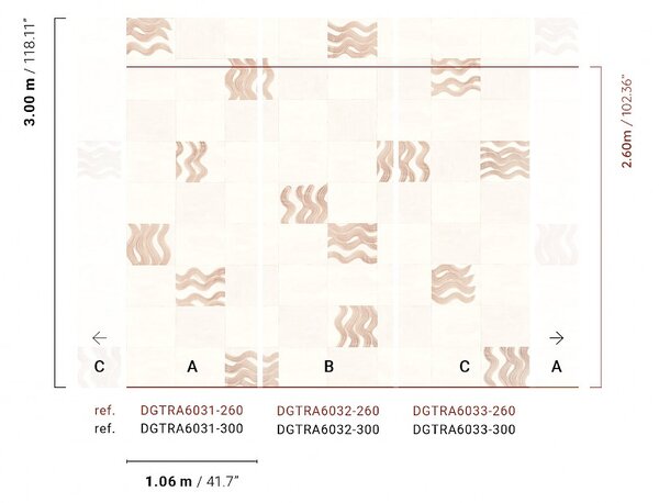 Vliesová obrazová tapeta na zeď, růžová, hnědá, vlnky ve čtvercích, DGTRA6033-260, Traces, Masureel