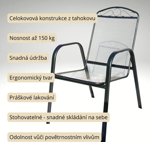 Vikio Zahradní jídelní kovový set pro 4 osoby V124 antracit
