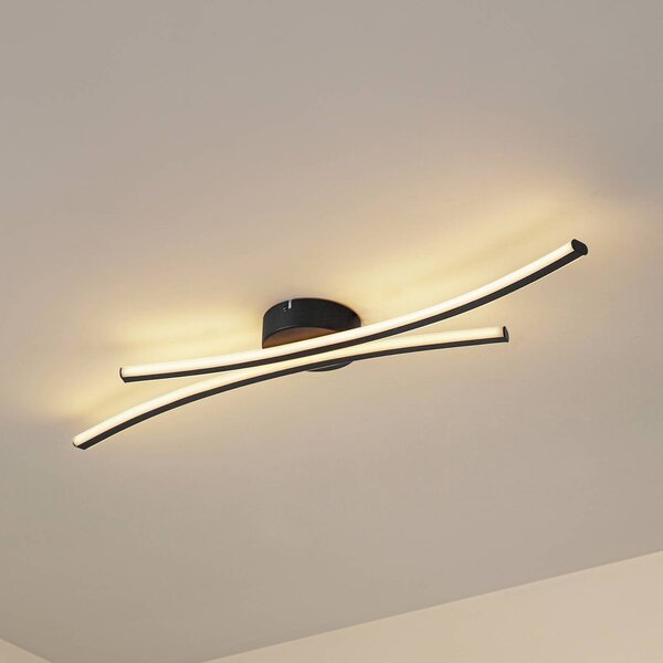 Lindby LED stropní svítidlo Ravion, 90 cm, černé, 3 000 K, Černá, Obývací pokoj / jídelna, Hliník, Moderní