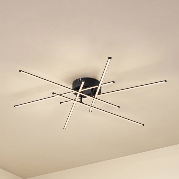 Lindby LED stropní svítidlo Elviano, Ø 80 cm, černé, 3 000 K, Černá, Obývací pokoj / jídelna, Hliník, Moderní