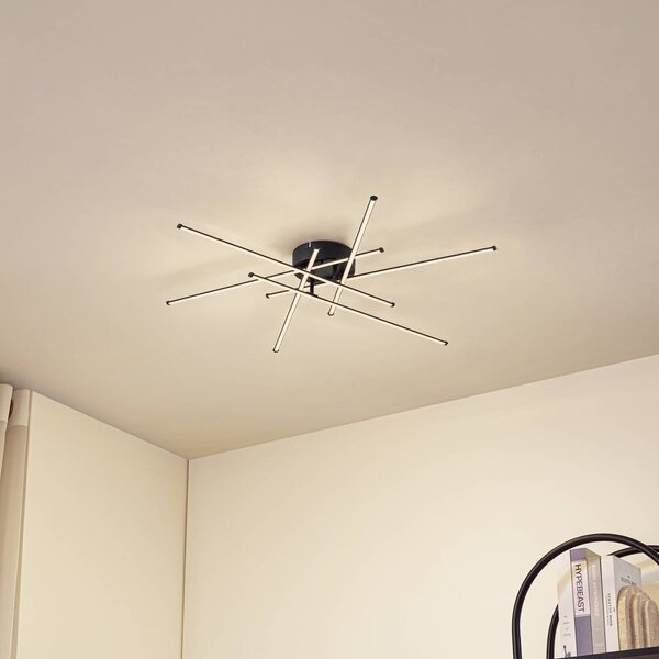 Lindby LED stropní svítidlo Elviano, Ø 80 cm, černé, 3 000 K, Černá, Obývací pokoj / jídelna, Hliník, Moderní