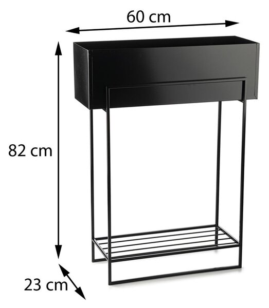 KOVOVÝ KVĚTINÁČ SE STOJÁNEM RECT 82X23X60 CM ČERNÁ