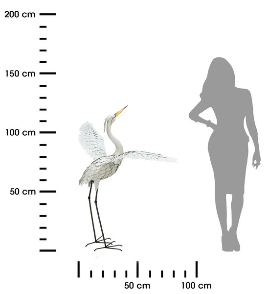 Zahradní kovová figurka Crane 3, 123 cm, vícebarevná