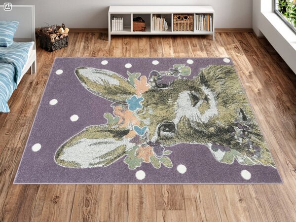 Dětský koberec Lima G755A zajíček, žlutý / fialový