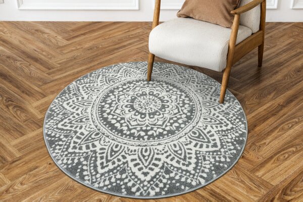 Koberec Lima G757A mandala, krémový / šedý kruh