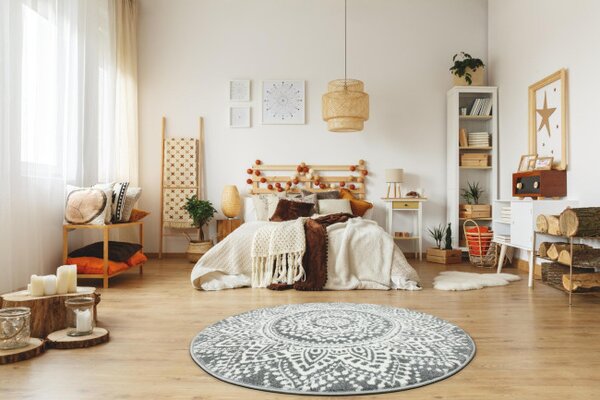 Koberec Lima G757A mandala, krémový / šedý kruh