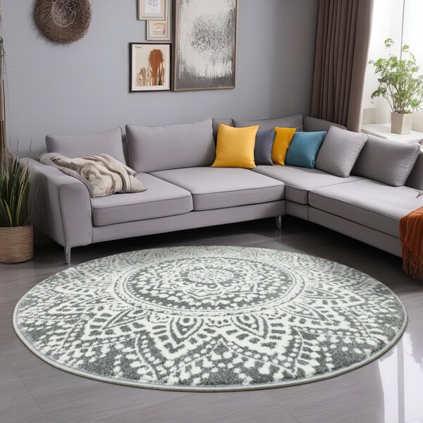 Koberec Lima G757A mandala, krémový / šedý kruh