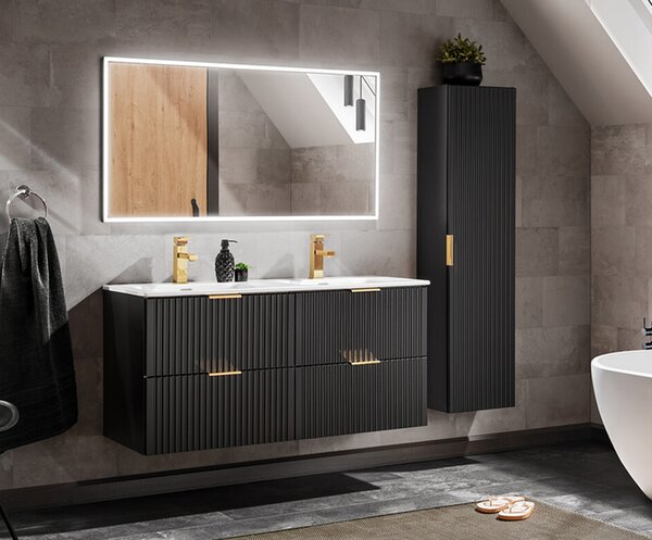 Sestava 2 koupelnových skříněk ADEL BLACK 120cm s deskou a umyvadly