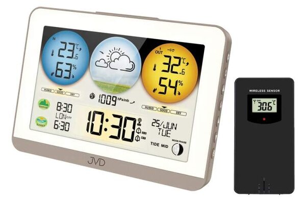 JVD Bílá digitální rádiem řízená meteorologická stanice JVD RB3409