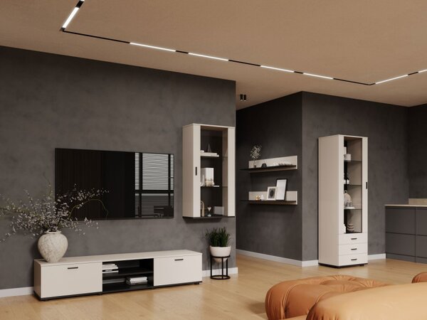 Obývací stěna Boho VI, Osvětlení: osvětlení LED - modré, Barva: bílá / bílá lesk 5902928872071