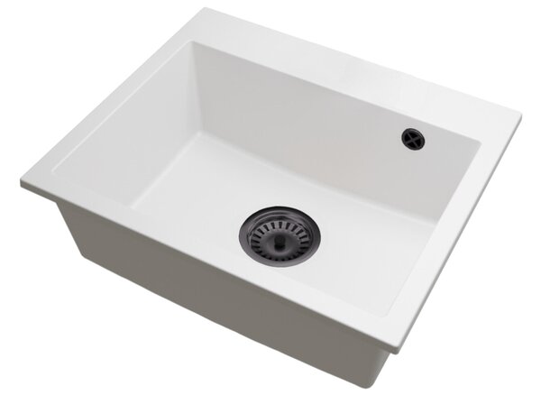 Granitový dřez Exclusive 55 bílý + černý sifon 58 x 49 x 20,5cm
