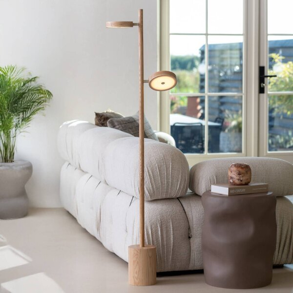Good & Mojo GOOD MOJO LED stojací lampa Okinawa, 2ramenná, přírodní, 146 cm, dřevo, stmívatelný, Světlé dřevo, Obývací pokoj / jídelna, Dřevo, Moderní