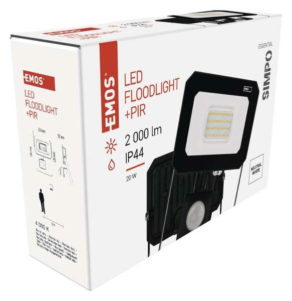 EMOS LED reflektor SIMPO s pohybovým čidlem, 20 W, černý, neutrální bílá ZS2323