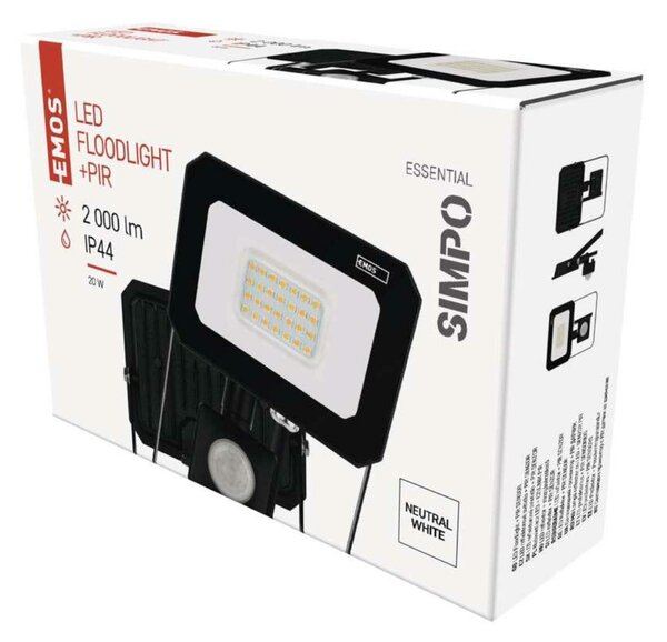 EMOS LED reflektor SIMPO s pohybovým čidlem, 20 W, černý, neutrální bílá ZS2323