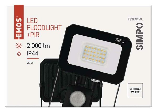 EMOS LED reflektor SIMPO s pohybovým čidlem, 20 W, černý, neutrální bílá ZS2323