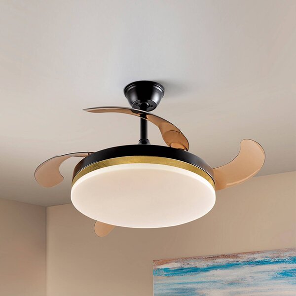Schuller Valencia LED stropní ventilátor Vento černý/zlatý/kouřový Ø 100 cm tichý, stmívatelný, Hliník / šedá / zinek, Obývací pokoj / jídelna, kov, Moderní