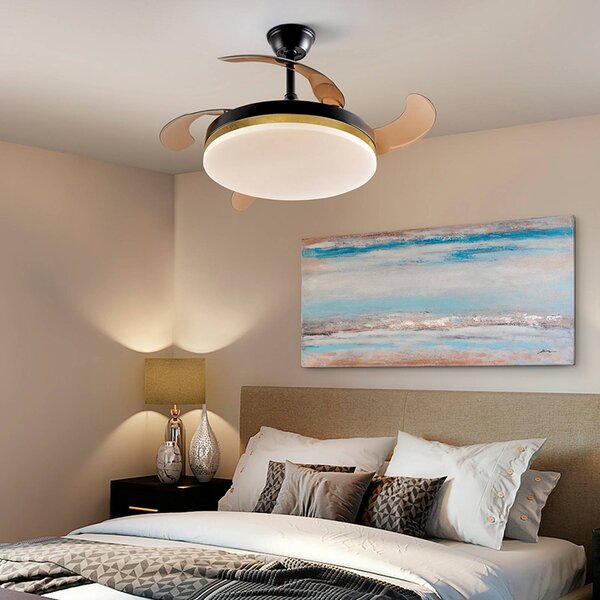 Schuller Valencia LED stropní ventilátor Vento černý/zlatý/kouřový Ø 100 cm tichý, stmívatelný, Hliník / šedá / zinek, Obývací pokoj / jídelna, kov, Moderní
