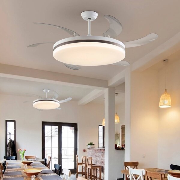 Schuller Valencia LED stropní ventilátor Vento bílý/bronzový/čirý, Ø 150 cm tichý, stmívatelný, Čirá / transparetní, Obývací pokoj / jídelna, kov, Moderní