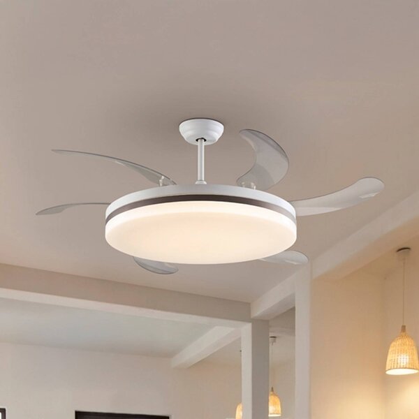 Schuller Valencia LED stropní ventilátor Vento bílý/bronzový/čirý, Ø 150 cm tichý, stmívatelný, Čirá / transparetní, Obývací pokoj / jídelna, kov, Moderní